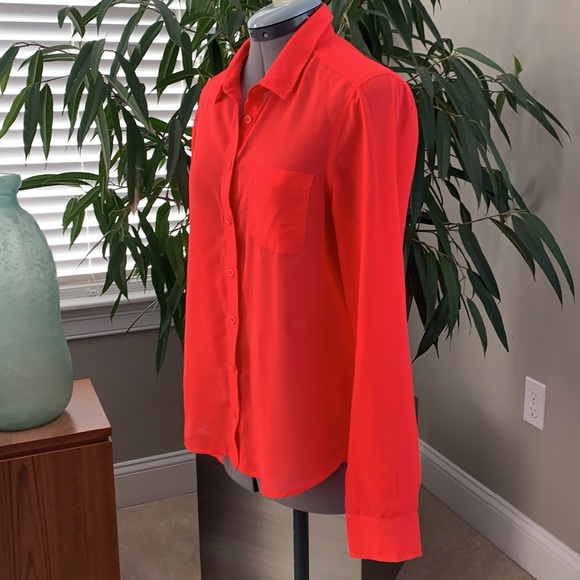 American Eagle Outfitters Button Down Neon Sheer Blouse - Picture 3 of 12